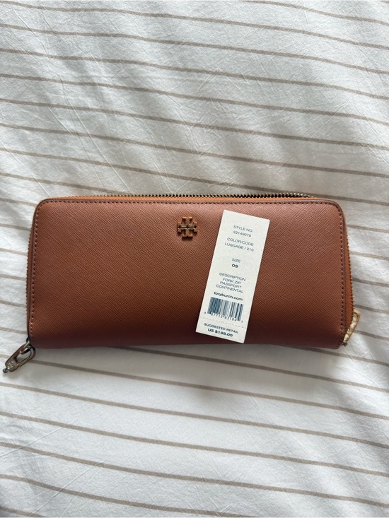 Tory Burch Accessories - Tory Burch Luggage Brown Saffiano Zip-Around Wallet with Gold Logo
